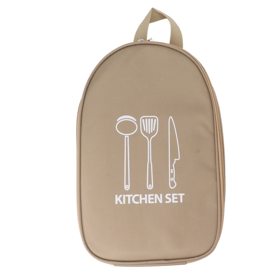 Camping Travel Cooking Utensils Bag Travel Cookware Pouch Bag with Handle for BBQ Camp Cookware Kitchen Kit Khaki