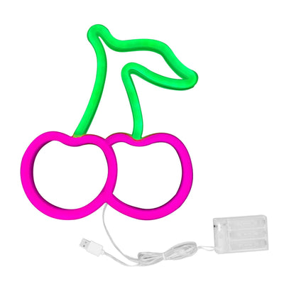 LED Neon Night Light Lamp USB Powered Decorative Wall Fruit Neon Sign Light for Wedding Party Pink Lighting Cherry Shape