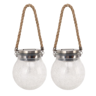 2Pcs Solar Glass Ball Waterproof Automatic LED Rotating Cracked Lantern Light for Lawn Terrace Outdoor
