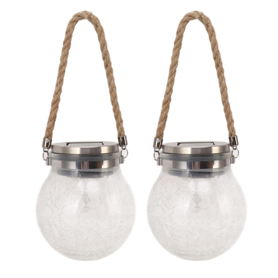 2Pcs Solar Glass Ball Waterproof Automatic LED Rotating Cracked Lantern Light for Lawn Terrace Outdoor