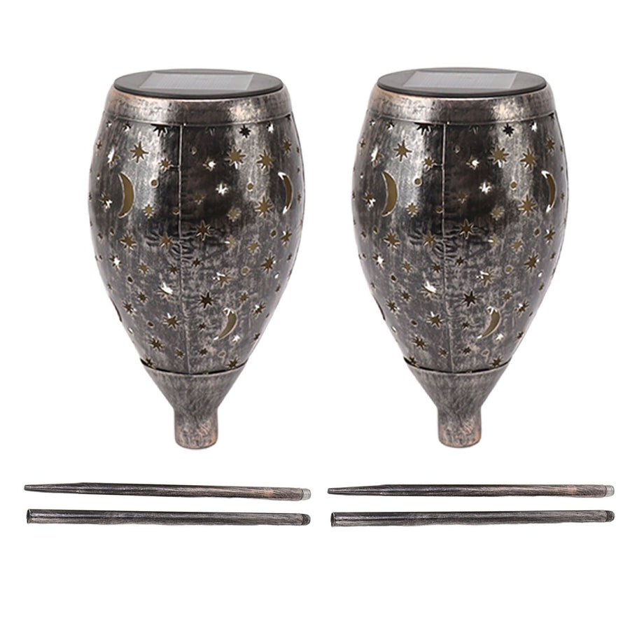 2PCS Solar Decorative Lantern 5730LED Pathway Light IP44 Waterproof Ground Insert Lamp with Moon Star Hollow Pattern for Walkway Backyard Landscape