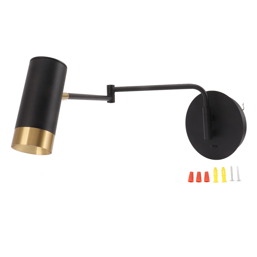 Swing Arm Wall Lamp Wall Mounted Bedside Lamps with Adjustable Swing Arms for Bedroom Living Room Reading Black