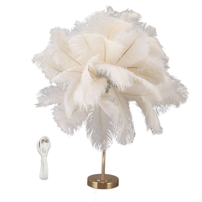 Feather Table Lamp 3 Color Dimmable Touch Switch USB Plug in Romantic Modern Decorative Bedside Light for Bedroom White