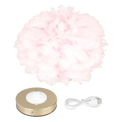 Feather Table Lamp USB Type C 5V Touch Control Stepless Dimming LED Table Lamp for Bedroom Cafe Pink