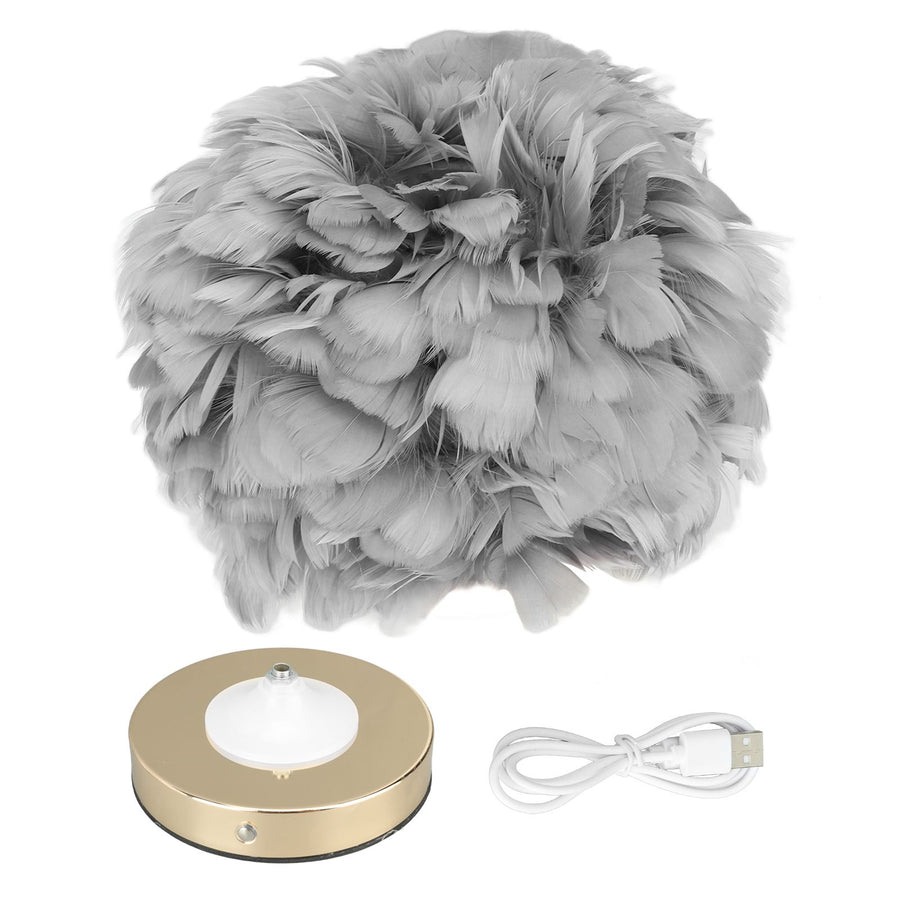 Feather Table Lamp USB Type C 5V Touch Control Stepless Dimming LED Table Lamp for Bedroom Cafe Grey