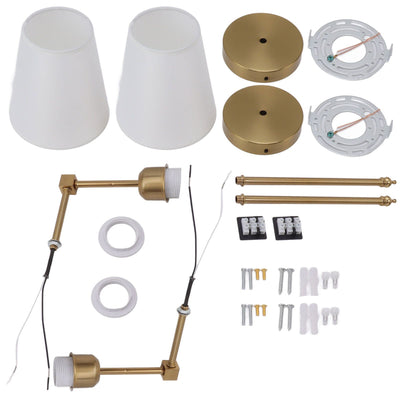 Wall Sconces Sets of 2 Hardwired Bathroom Vanity Light Fixture with White Lampshade E26 E27 Wall Lamp Holder 85‑265V Gold
