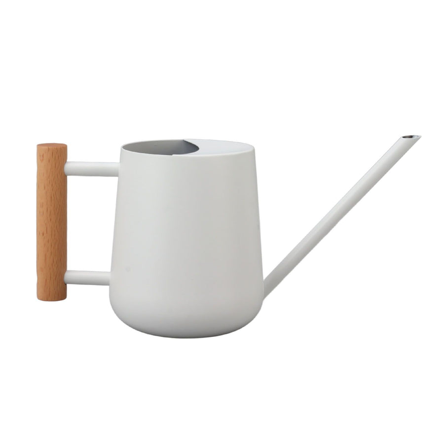Watering Can 900ml Stainless Steel Long Spout Wooden Handle Elegant Flower Watering Pot for Garden Family Outdoor White