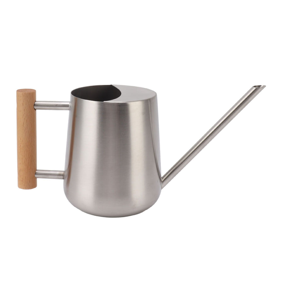 Watering Can 900ml Stainless Steel Long Spout Wooden Handle Elegant Flower Watering Pot for Garden Family Outdoor Silver Color