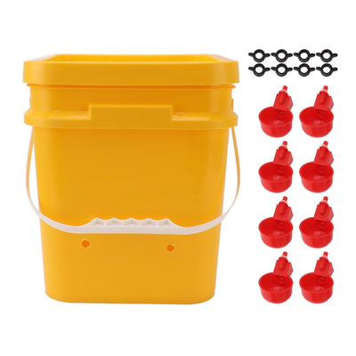Automatic Chicken Waterer Cup with 12L Handheld Barrel Poultry Drinking Equipemnt for Goose Duck Bucket + Red Bird Bowl + Black Screws