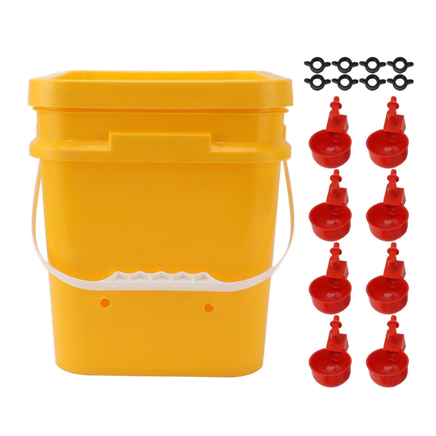 Automatic Chicken Waterer Cup with 12L Handheld Barrel Poultry Drinking Equipemnt for Goose Duck Bucket + Conjoined Red Bird Bowl+ Black Screws
