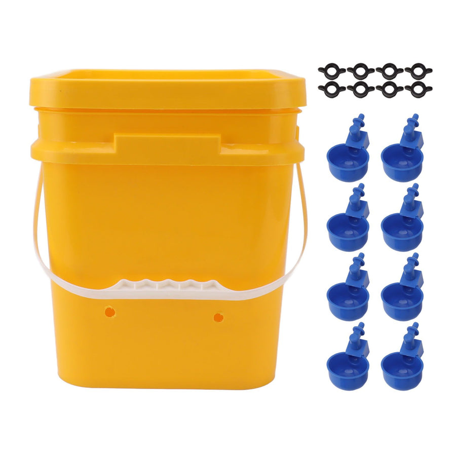 Automatic Chicken Waterer Cup with 12L Handheld Barrel Poultry Drinking Equipemnt for Goose Duck Bucket + Blue Bird Bowl + Black Screws