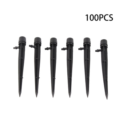 100pcs Drip Emitters 360 Degree Adjustable Water Flow Drippers Sprayer for Patio Lawn Bed Watering System 13cm / 5.1in Black