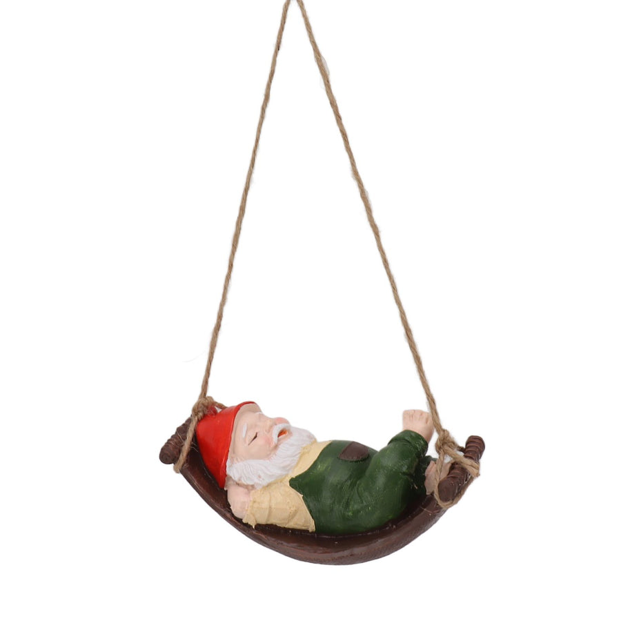 Dwarf Swing Sculpture Ornaments Resin and Twine Lovely 7.5in Resin Dwarf Swing Sculpture for Patio Lawn Porch Green