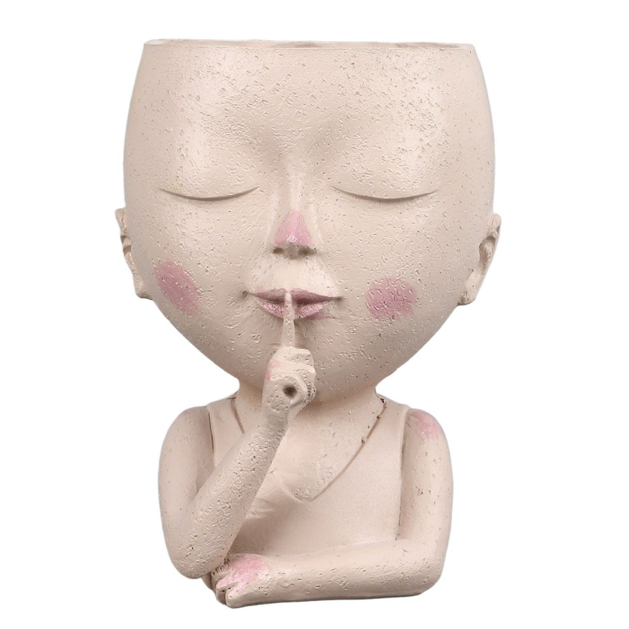 Face Flower Pot Head Planter Pot Cute Resin Succulent Planter with Drainage Hole Closed Eyes Large Opening for Indoor Outdoor