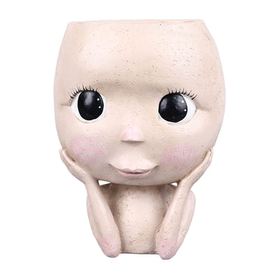 Face Planter Pots Large Caliber Resin Drainage Hole Design Creative Head Succulent Planters Pot for Herbs Succulents Cacti