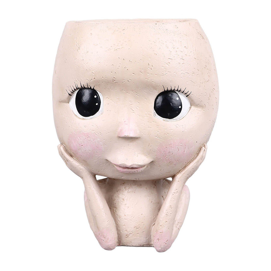 Face Planter Pots Large Caliber Resin Drainage Hole Design Creative Head Succulent Planters Pot for Herbs Succulents Cacti