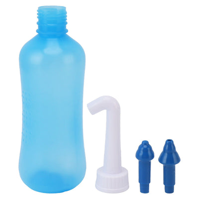 Nasal Irrigation Manual Sinus Rinse Bottle Pressure Nose Wash Cleaner for Children Adults Kids 310ml+Single Hole Head +Five Hole Head