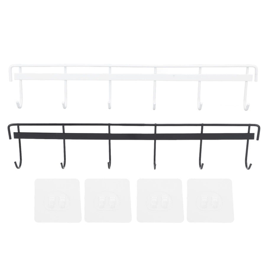 2pcs Wall Mounted Coat Rack Stainless Steel Wall Hanging Coat Hook Rail with 6 Hooks for Clothes Towel Hat 6 Hooks 1 Black 1 White