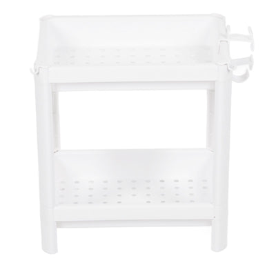 Bathroom Tower Shelf Plastic Freestanding Storage Rack Organizer Multifunctional Shelving Unit for Living Room Bedroom Kitchen White 2 Layers