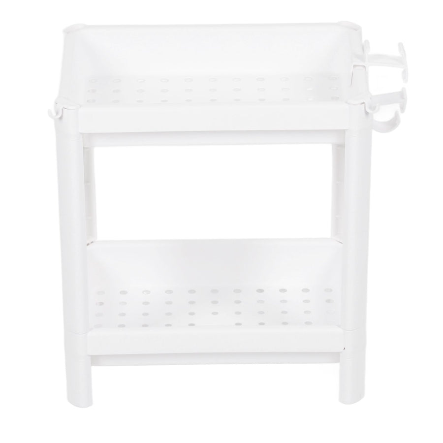 Bathroom Tower Shelf Plastic Freestanding Storage Rack Organizer Multifunctional Shelving Unit for Living Room Bedroom Kitchen White 2 Layers