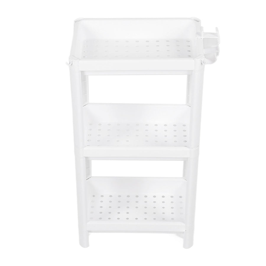 Bathroom Tower Shelf Plastic Freestanding Storage Rack Organizer Multifunctional Shelving Unit for Living Room Bedroom Kitchen White 3 Layers