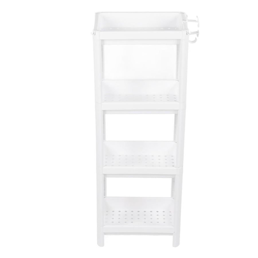 Bathroom Tower Shelf Plastic Freestanding Storage Rack Organizer Multifunctional Shelving Unit for Living Room Bedroom Kitchen White 4 Layers