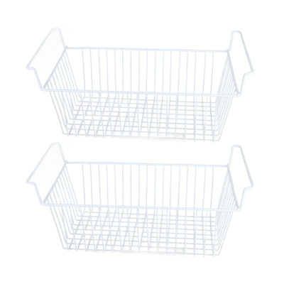 2Pcs Freezer Organizer Bins Steel Wire Large Capacity Strong Bearing Freezer Basket with Handle for Closet Countertops 56.5 X 25.2 X 24cm / 22.2 X 9.9 X 9.4in (L X W X H) with 7cm / 2.8in Handle