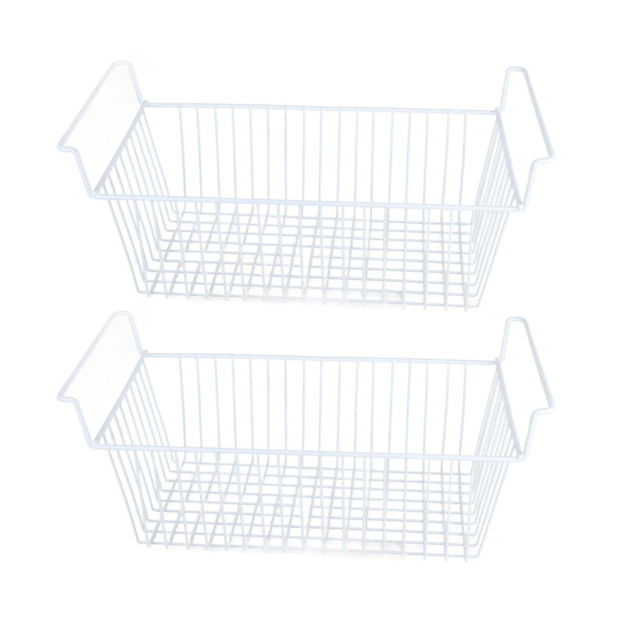2Pcs Freezer Organizer Bins Steel Wire Large Capacity Strong Bearing Freezer Basket with Handle for Closet Countertops 56.5 X 25.2 X 24cm / 22.2 X 9.9 X 9.4in (L X W X H) with 7cm / 2.8in Handle