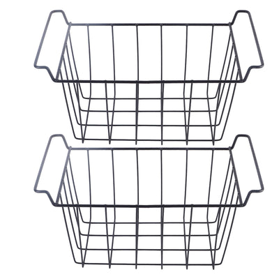 2 Pcs Freezer Wire Storage Basket PE Coated Hanging Rack Organizer Bin Black for Refrigerator Shelves L 39cm X W 20cm X H 20cm