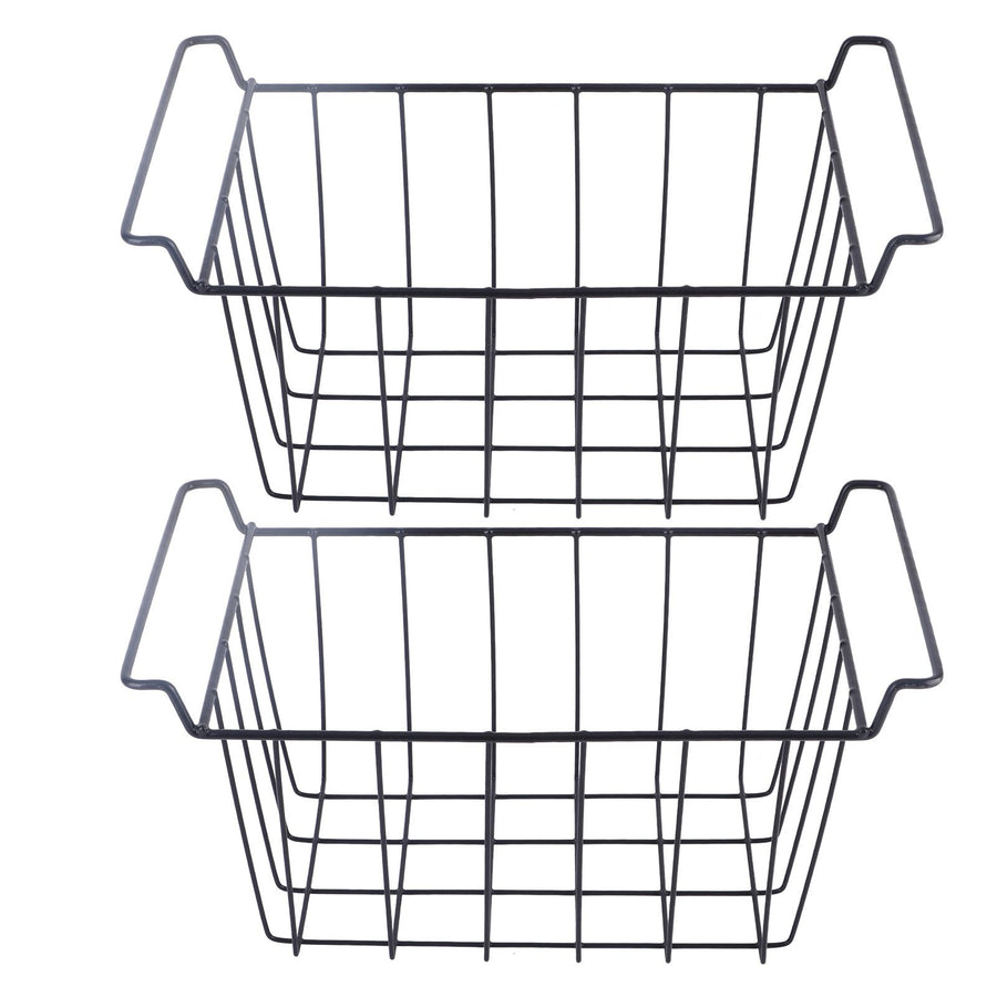 2 Pcs Freezer Wire Storage Basket PE Coated Hanging Rack Organizer Bin Black for Refrigerator Shelves L 39cm X W 20cm X H 20cm