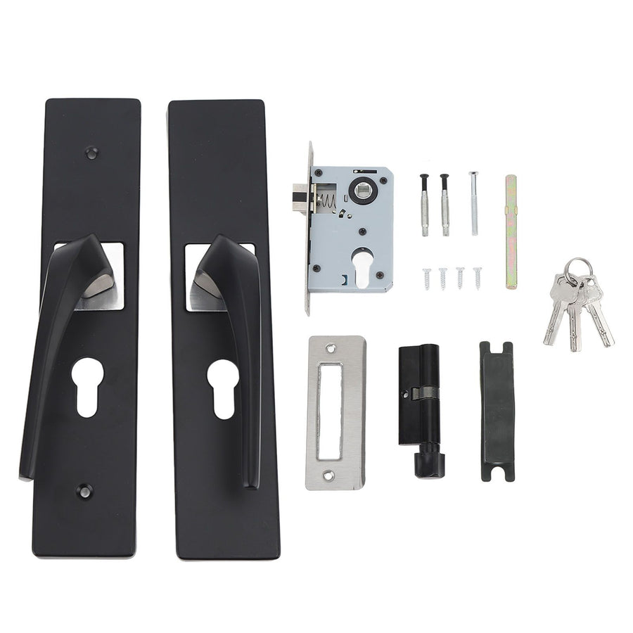 Bedroom Lock Set Household Interior Room Bathroom Silent Aluminium Alloy with Solid Wood Handle Black