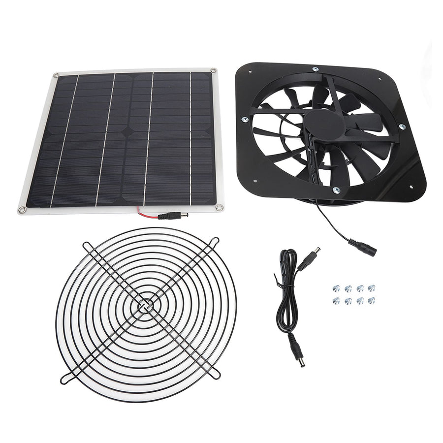Solar Panel Fan Kit Solar Exhaust Fan 100W Solar Powered Panel with 10inch Round Fan for Greenhouse Shed Chicken Coop Black