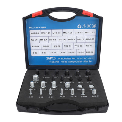 26 PCS Nut Bolt Thread Checker High Accuracy Carbon Steel ABS Nut and Bolt Thread Gauge Set for Detecting Fixed Bolts