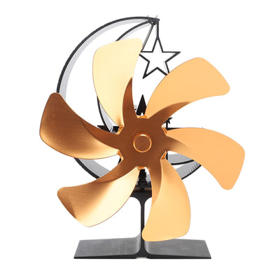 Stove Fan 6 Blades Fireplace Fan Heat Powered Fast Wind Circulation Half Moon Pattern Thermoeletric Fan for Log Burner Gold