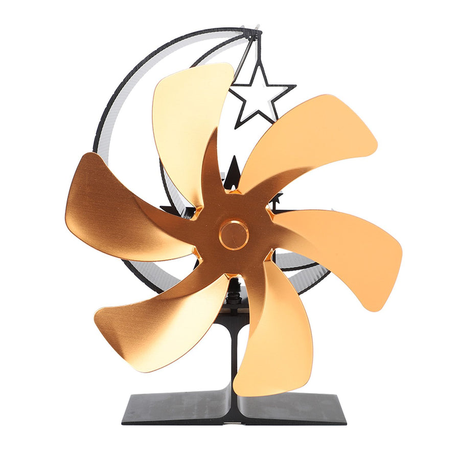 Stove Fan 6 Blades Fireplace Fan Heat Powered Fast Wind Circulation Half Moon Pattern Thermoeletric Fan for Log Burner Gold