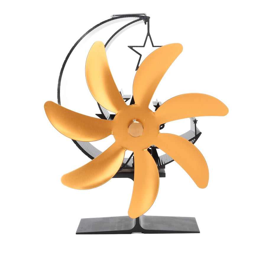 Heat Powered Stove Fan 7 Blade Moon Model Silent Operation Circulating Warm Air Highly Efficient Log Burner Fan For Wood Stove Accessories Gold