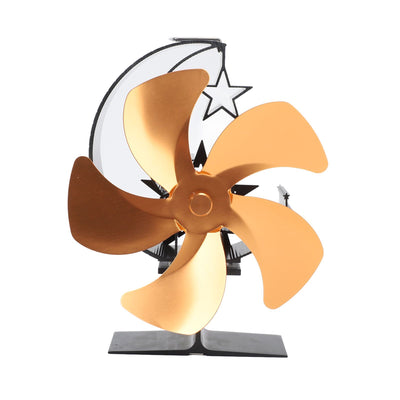 Wood Burner Fan 5 Blades Ultra Quiet Air Circulation Heating Energy Saving Heat Powered Fireplace Fan for Ice Fishing Camping Gold