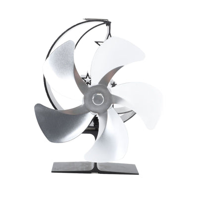 Wood Burner Fan 5 Blades Ultra Quiet Air Circulation Heating Energy Saving Heat Powered Fireplace Fan for Ice Fishing Camping Silver