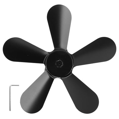 5 Blades Stove Fan Blade Aluminium Alloy Heat Powered Stove Fan Blades Replacement for Fireplace Fan Black