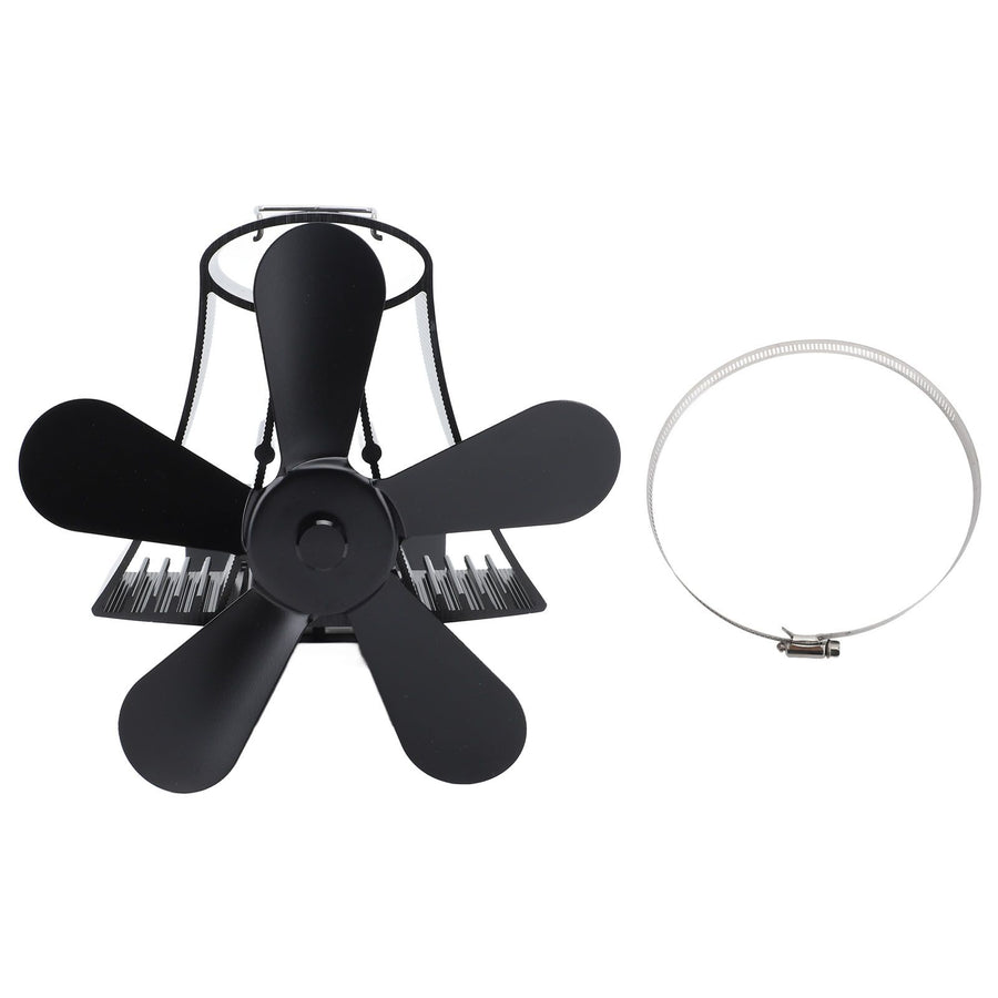 Magnetic Wall Mounted Fireplace Fan Silent Operation 5 Blade Heat Powered Wood Stove Fan Log Wood Burner Black