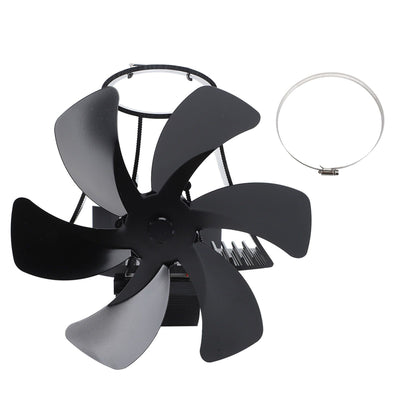 6 Blade Magnet Wall Mount Heat Powered Stove Fan Pipe Fireplace Fan Magnetic Installation for Wood Log Burners Black