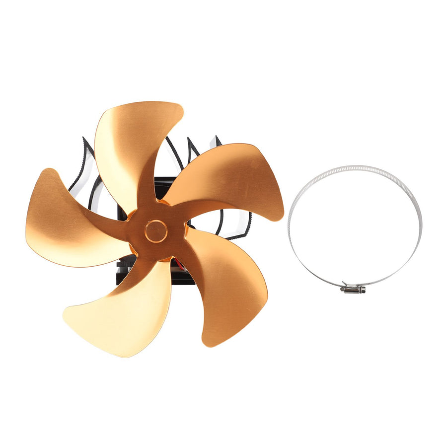 5 Blade Heat Powered Stove Fan Aluminum Alloy Noiseless Wall Hanging Thermal Powered Fireplace Fan for Wood Burning Stove Kerosene Stove Gold