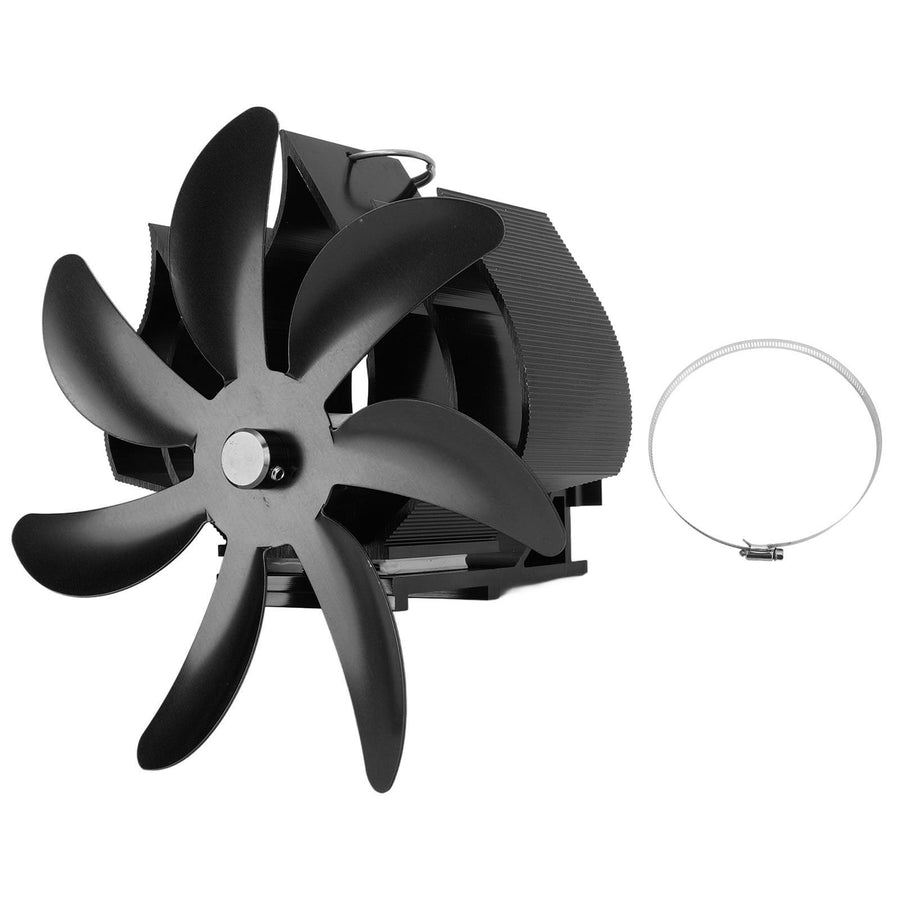 Wood Stove Fan 7 Blade Aluminum Alloy Low Noise Wall Hanging Heat Powered Stove Fan with Fixing Loop for Home Log Burning Stove Camping Black