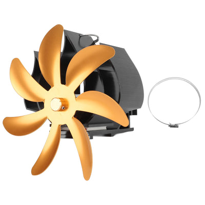 Wood Stove Fan 7 Blade Aluminum Alloy Low Noise Wall Hanging Heat Powered Stove Fan with Fixing Loop for Home Log Burning Stove Camping Gold
