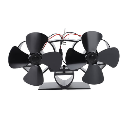 Stove Fan Heat Powered Aluminum Alloy 4 Blades Dual Head Fireplace Fan for Replacement Black