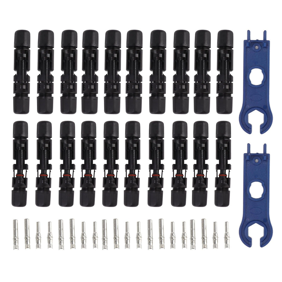 Solar Connectors with 10 Pairs Male Female Plug Spanners Waterproof Flame Retardant Solar Panel Cable Connectors