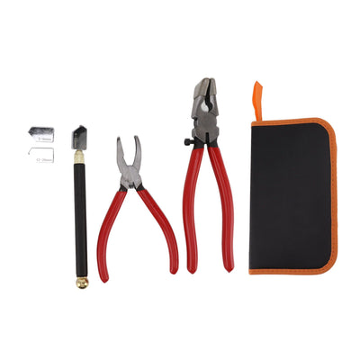 Glass Cutter Tool Kit Breaker Pliers Curve Jaw Glass Running Pliers Kit Glass Cutter Pen 2pcs Blades with Oil Dropper Screwdrive