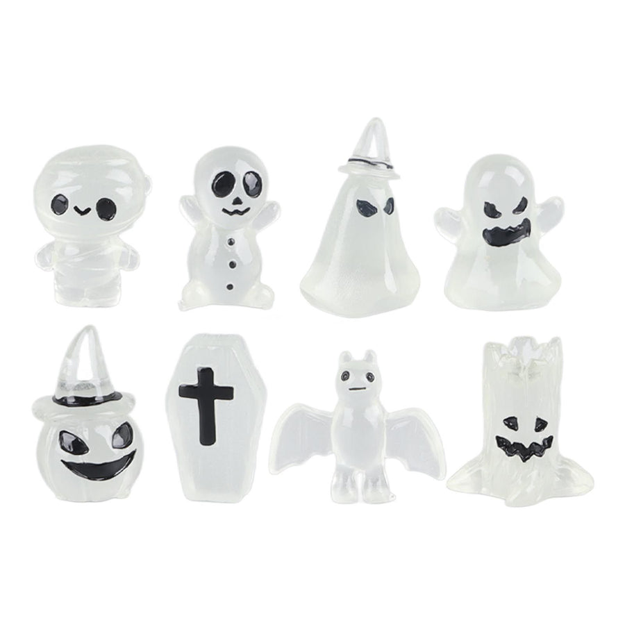 8 Pcs Halloween Ornaments Miniature Luminous Tombstone Pumpkin Skull Ghost Garden Decor