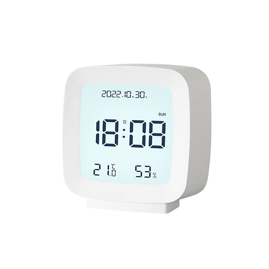 Kids Alarm Clock LED Digital Indoor Alarm Clocks with Temperature and Humidity Display for Kids White