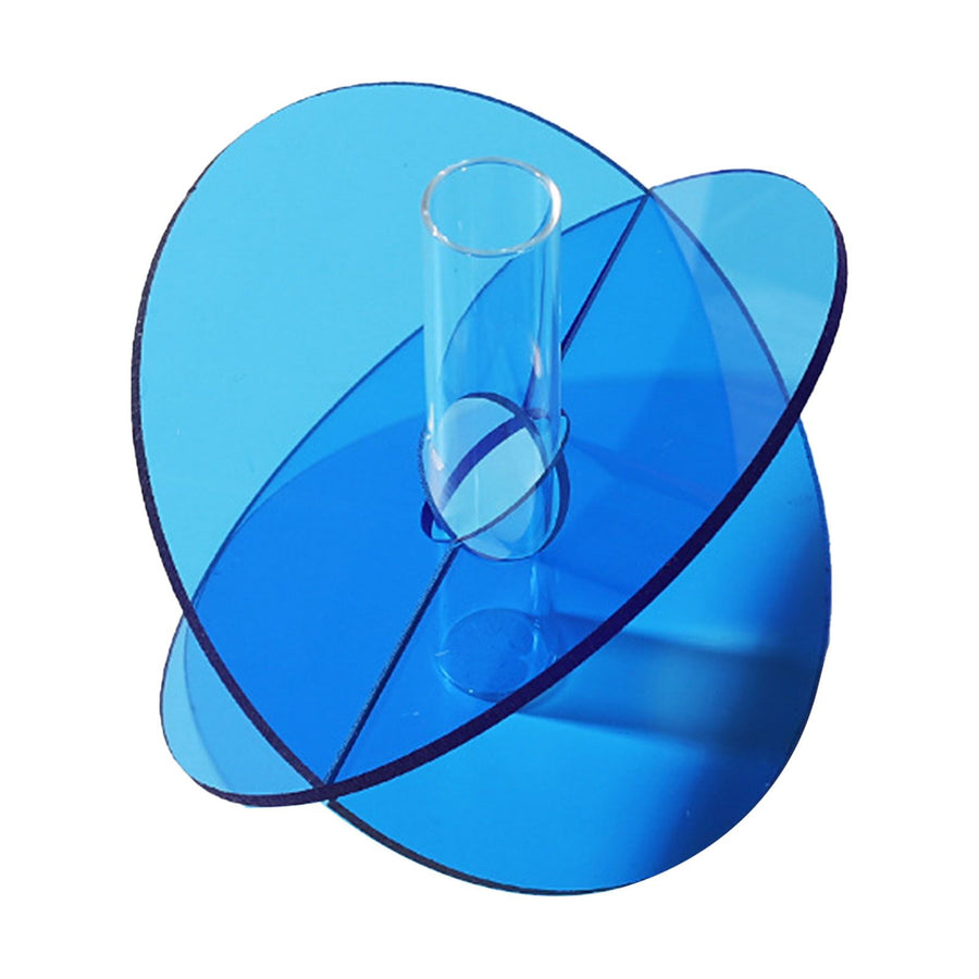 Acrylic Geometric Flower Vase Fine Detail Easy To Clean Acrylic Geometric Minimalist Vase for Living Room Table Disc Blue 15x13x2cm